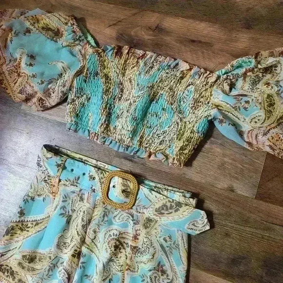 2-Piece Latiste Off-Shoulder Belted Ruffle Midi Skirt Set - Picture 3 of 6